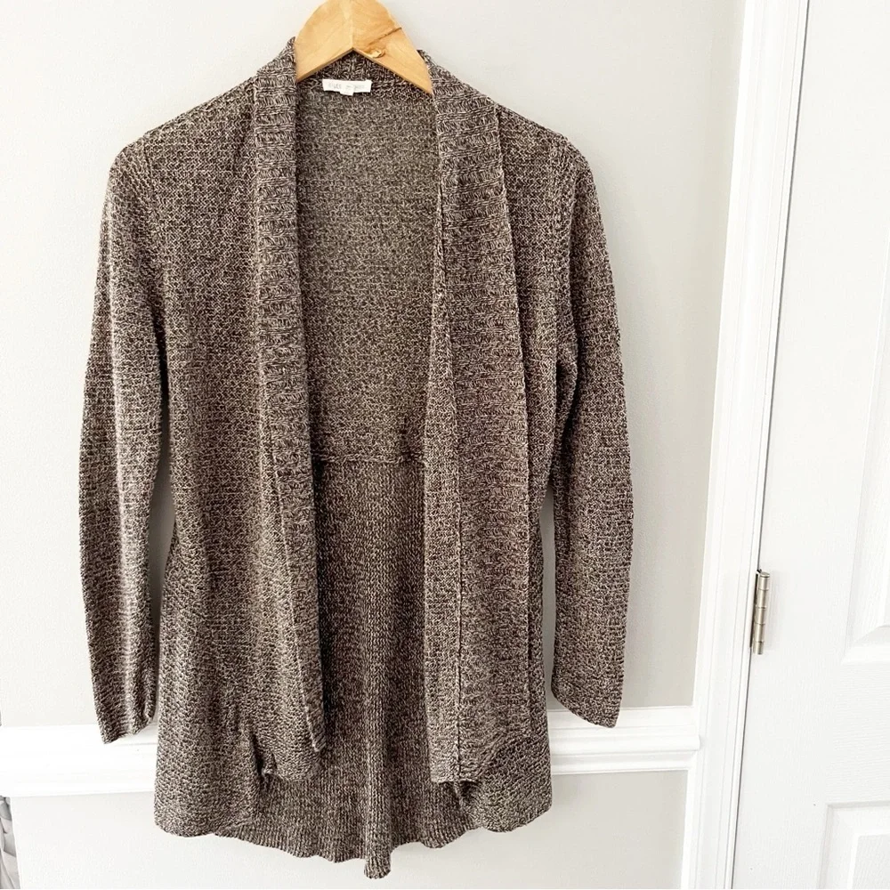 Eileen Fisher System Brown Open-Front 100% Linen Cardigan Sweater Size Small